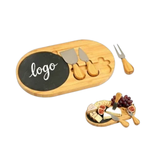 Executive Oval Bamboo Charcuterie Set With Slate Inlay