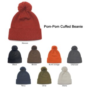 12" Cuff Acrylic Pompon Beanie