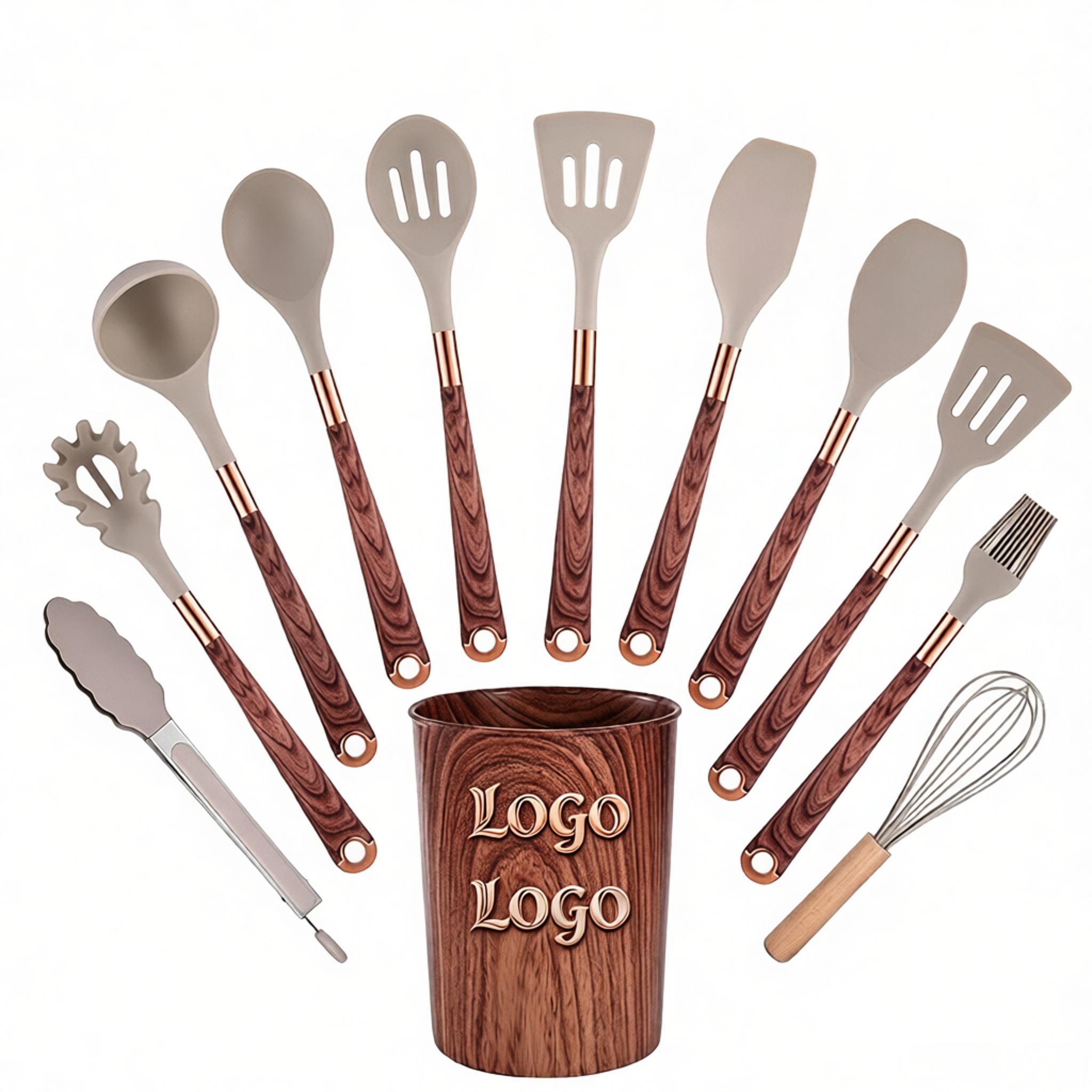 12 Pieces Wood Grain Silicone Cookware