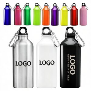 USA Printed Easy-to-Carry 24 oz Aluminum Travel Water Bottle with Carabiner Clip