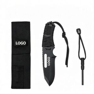 Large Black Paracord Survival Knife w/Fire Starter
