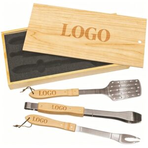 3-Piece BBQ Set in Wooden Pine Box