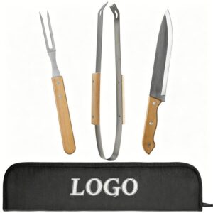 3 Piece Bamboo BBQ Grill Set w/ Carrying Case