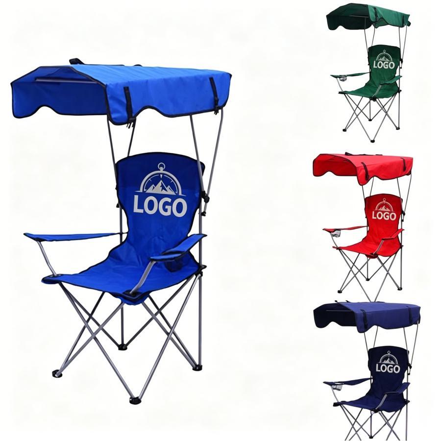600D Polyester Folding Camping Chair With Sun Canopy