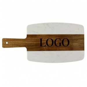7.5" x 15" Natural Acacia Wood & White Marble Cutting Board