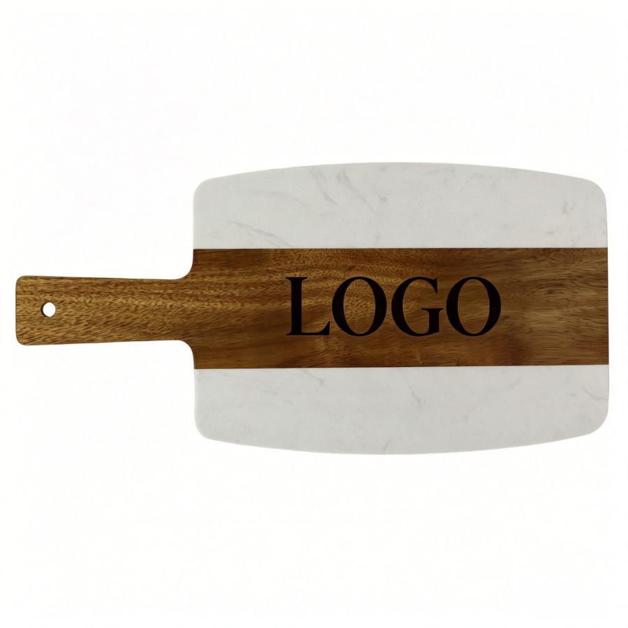 7.5" x 15" Natural Acacia Wood & White Marble Cutting Board