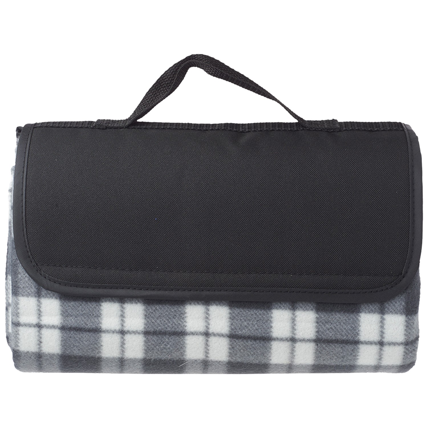 Fleece Blanket w/ Grid Pattern Design & Woven Handle Roll Up - Image 3