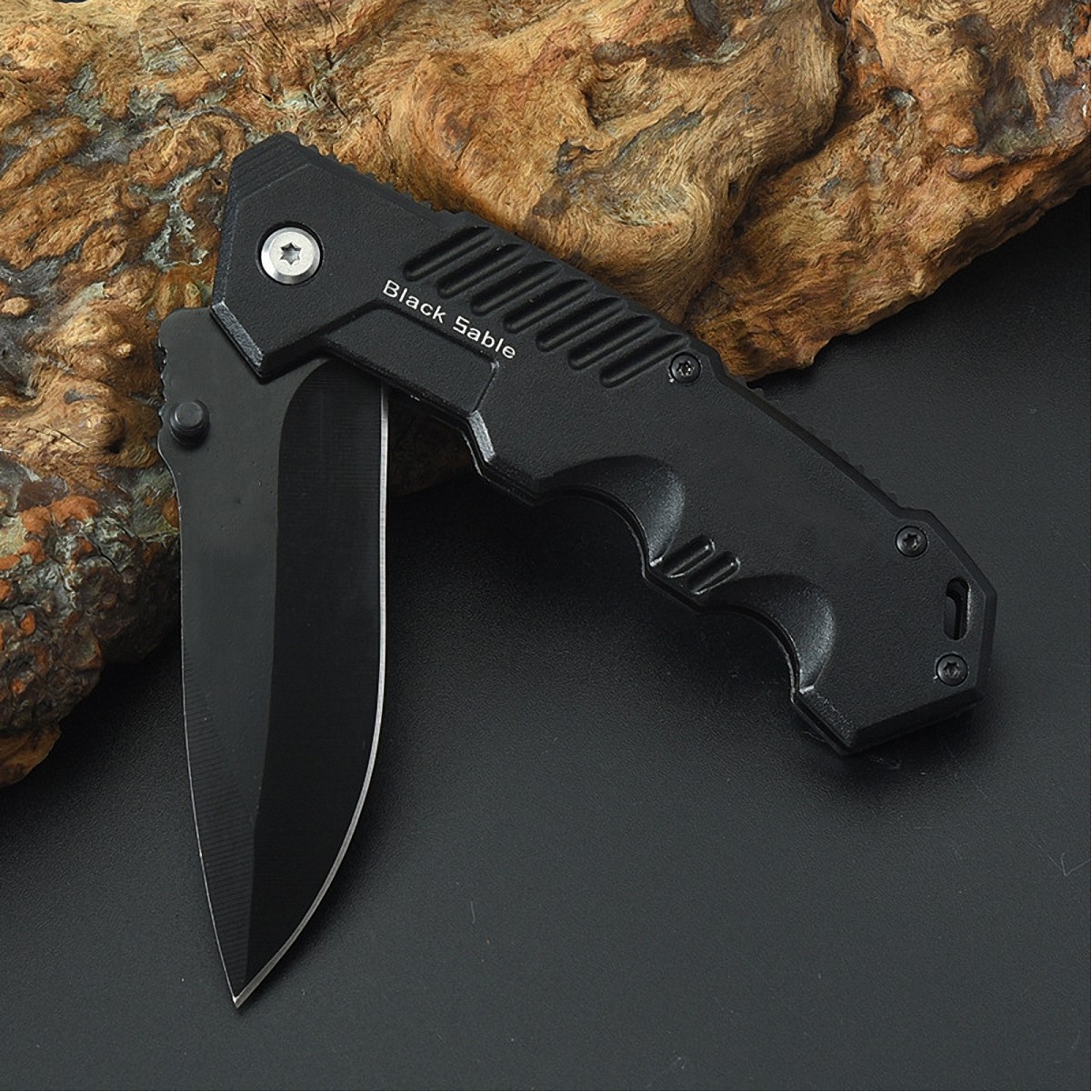 Tactical Knife With Matte Black Stainless Steel Blade - Image 3