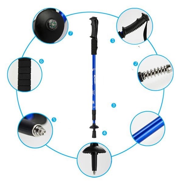 Adjustable Anti Shock Trekking Poles With Compass - Image 4