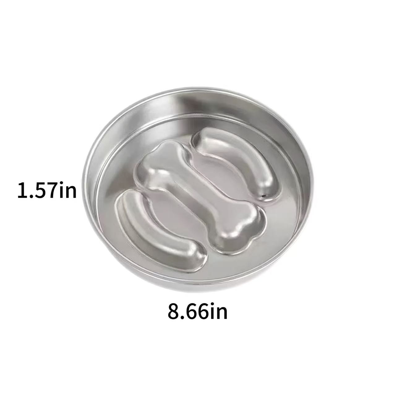 304 Stainless Steel Round Pet Slow Feeder Bowl with Bone Design - Image 2