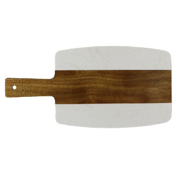 7.5" x 15" Natural Acacia Wood & White Marble Cutting Board - Image 2