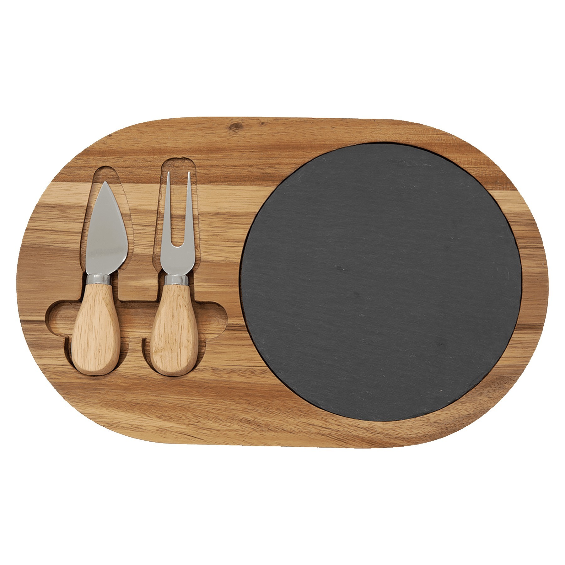 12½" x 7¾" Acacia Wood/Slate Oval Cheese Set w/ Two Tools - Image 2