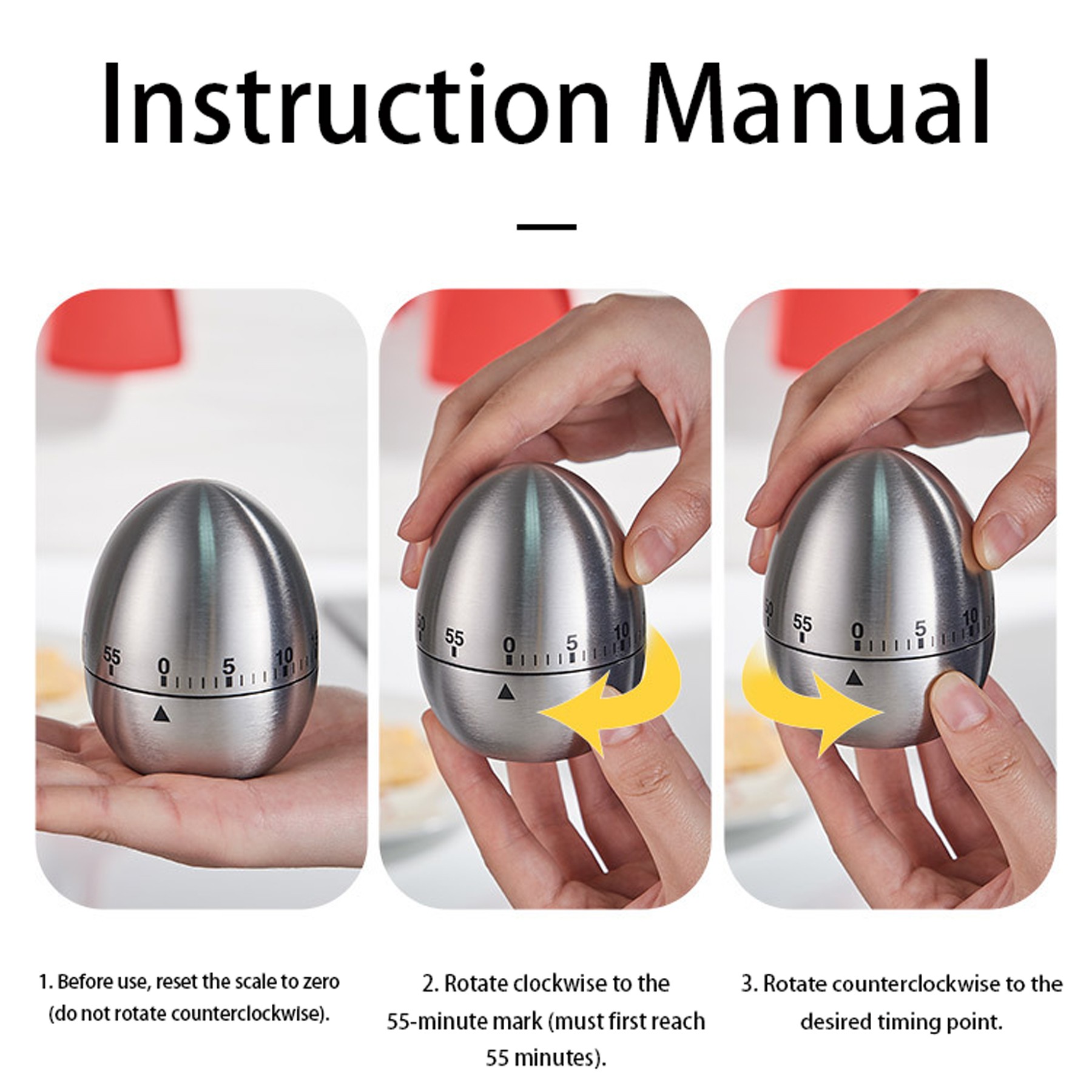 Stainless Steel Egg Mechanical Countdown Clock Timer Alarm - Image 2