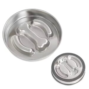 304 Stainless Steel Round Pet Slow Feeder Bowl with Paw Print Design