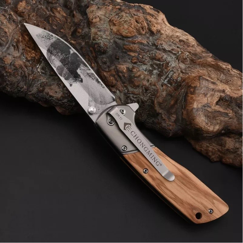 ApexBlade - Olivewood Folding Pocket Knife with Stainless Steel Blade – Full-Color & Gift Box Option - Image 3