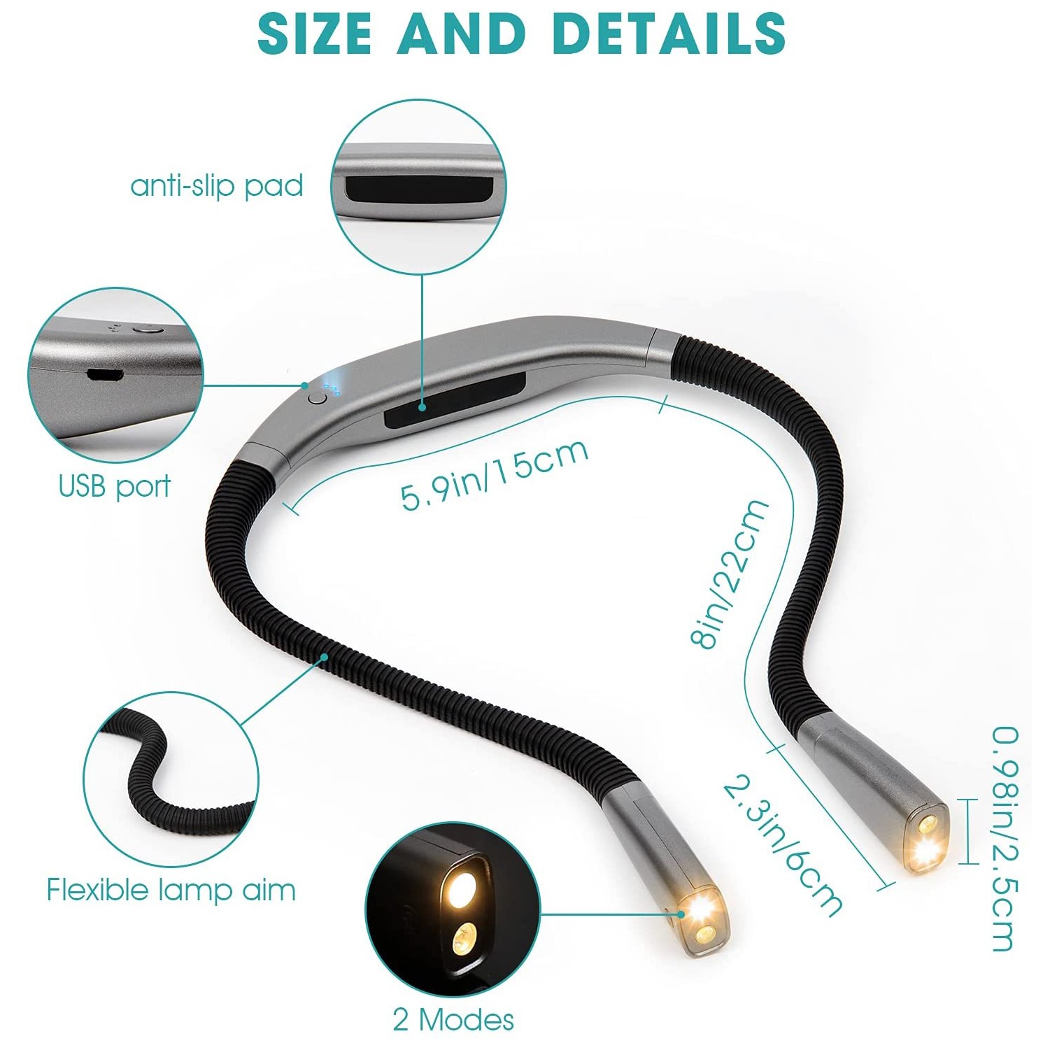 LED Neck Reading Light for Reading in Bed or Outdoor Activities 2000mAh Rechargeable Battery - Image 3