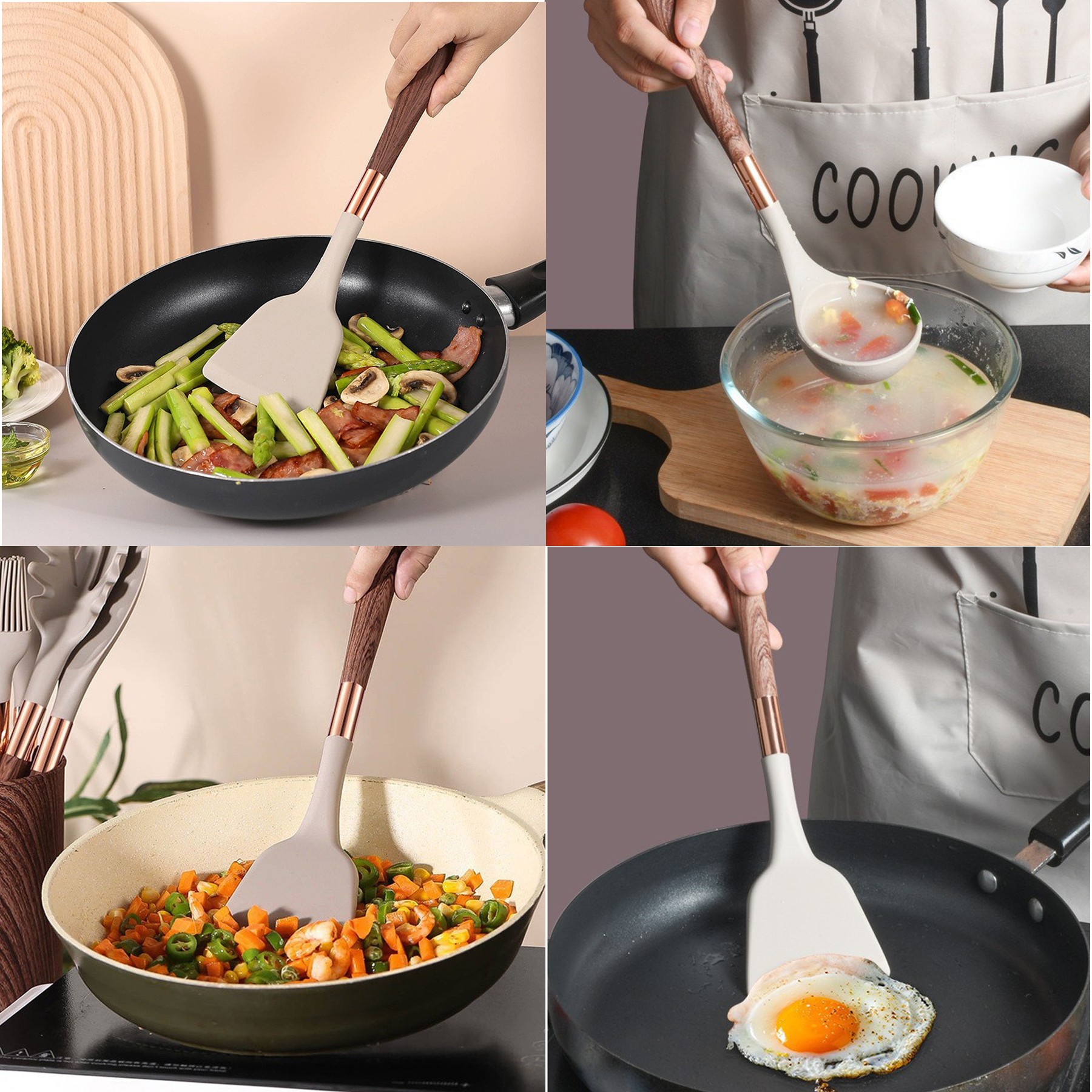 12 Pieces Wood Grain Silicone Cookware - Image 3