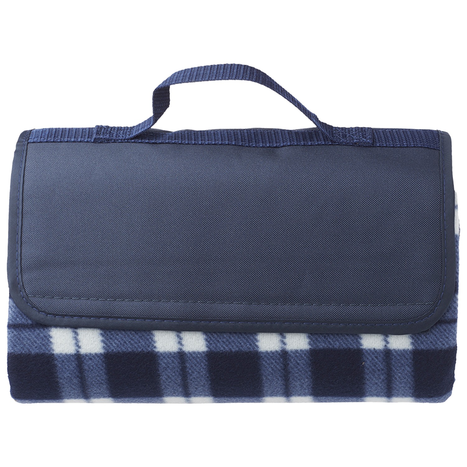 Fleece Blanket w/ Grid Pattern Design & Woven Handle Roll Up - Image 4