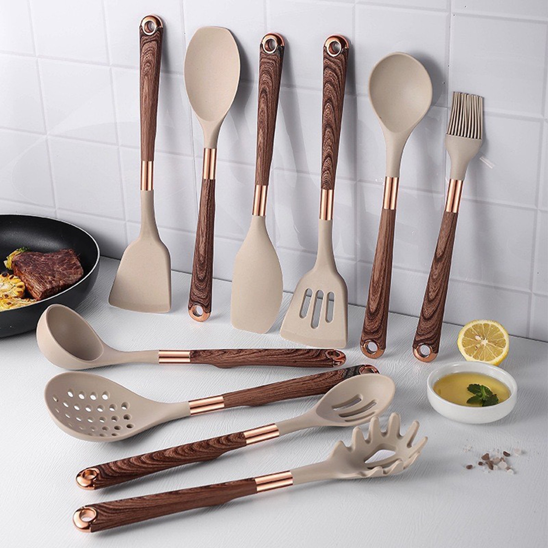 12 Pieces Wood Grain Silicone Cookware - Image 4