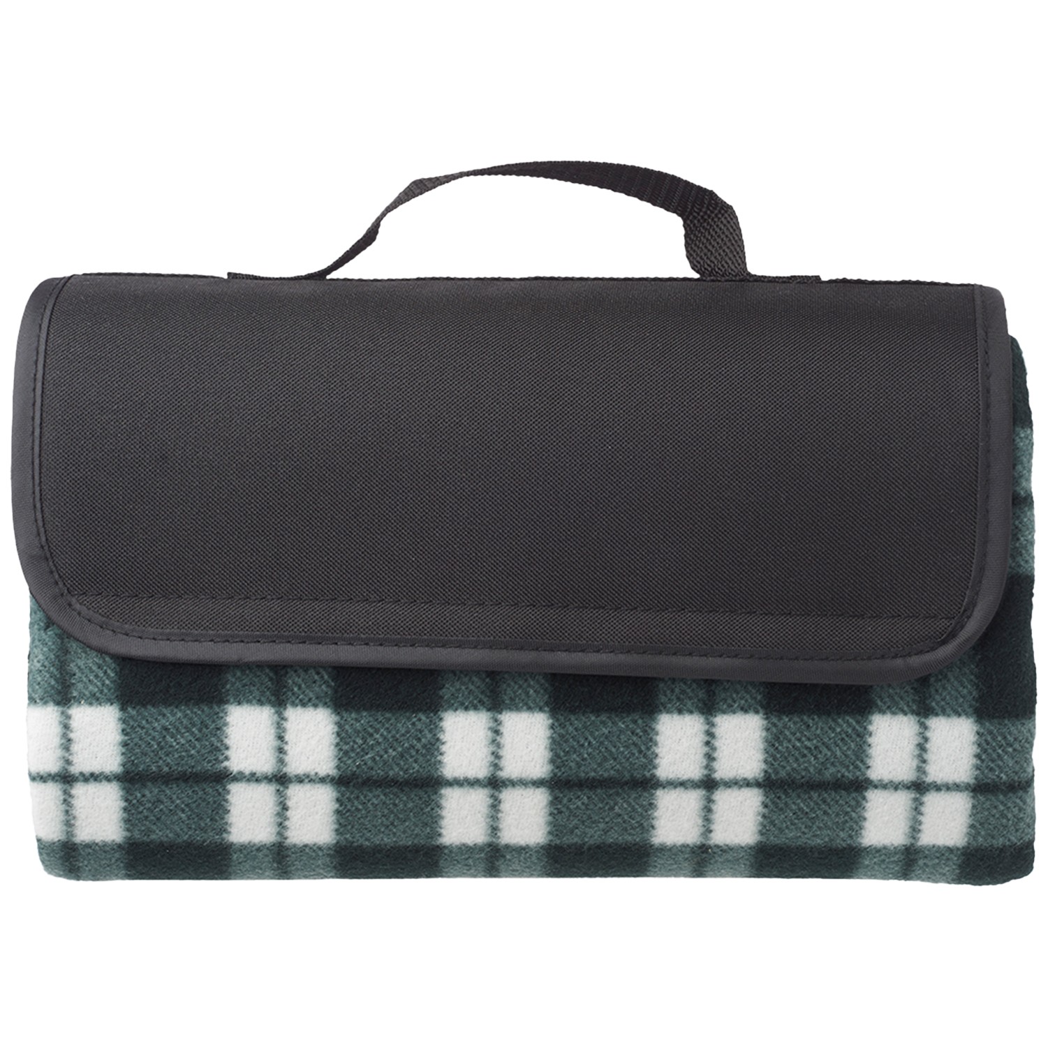 Fleece Blanket w/ Grid Pattern Design & Woven Handle Roll Up - Image 2