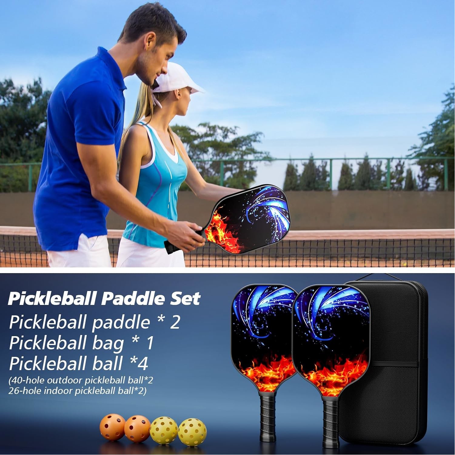Fiberglass Pickleball Racket Paddle & Ball Set w/ Carrying bag - Image 4
