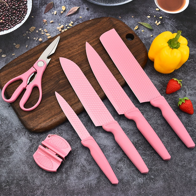 Pink Hex Diamond 6PC Stainless Cutlery Cleaver Set With Sharpener Gift Box - Image 2
