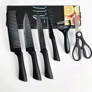 6PC Black Wave Non-Stick Stainless Kitchen Knife Set 238A Gift