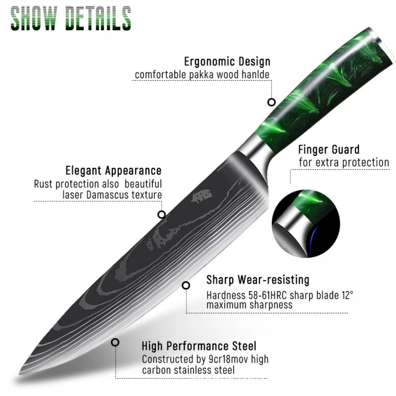 Household Damascus Texture Chef Knife Slicing Cutlery Gift Set - Image 5