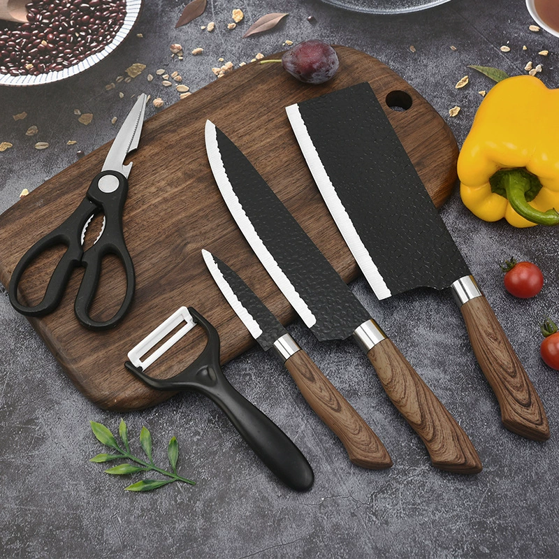 Hammered Forged 5PC Black Coated Handle Stainless Cleaver Gift Set