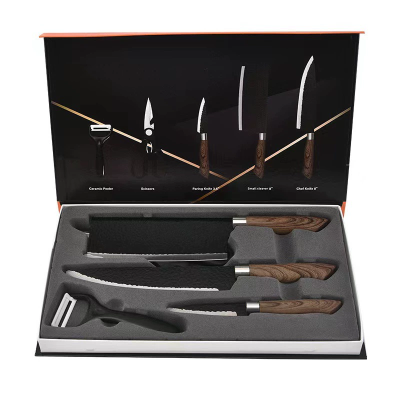 Hammered Forged 5PC Black Coated Handle Stainless Cleaver Gift Set - Image 3