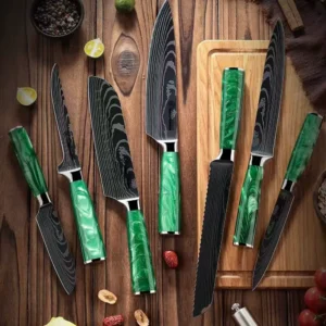 Household Damascus Texture Chef Knife Slicing Cutlery Gift Set