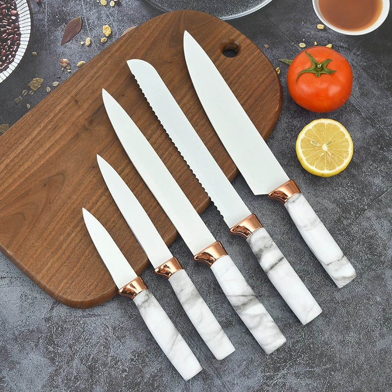 6PC Marble Rose Gold Stainless Knife Set - Image 3