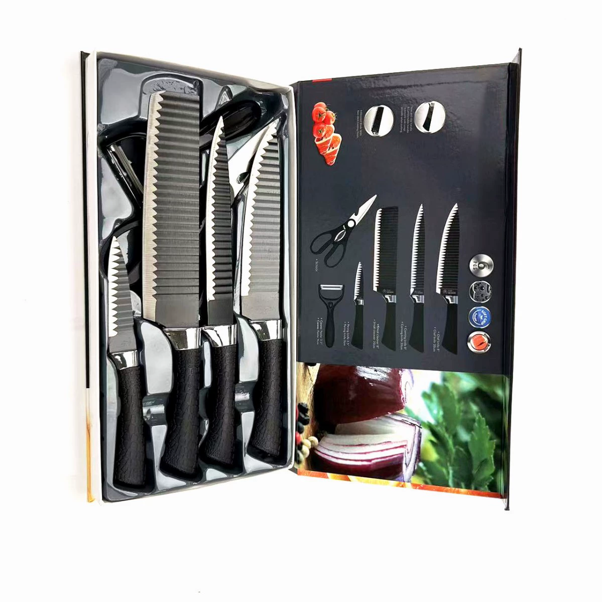 6PC Black Wave Non-Stick Stainless Kitchen Knife Set 238A Gift - Image 2