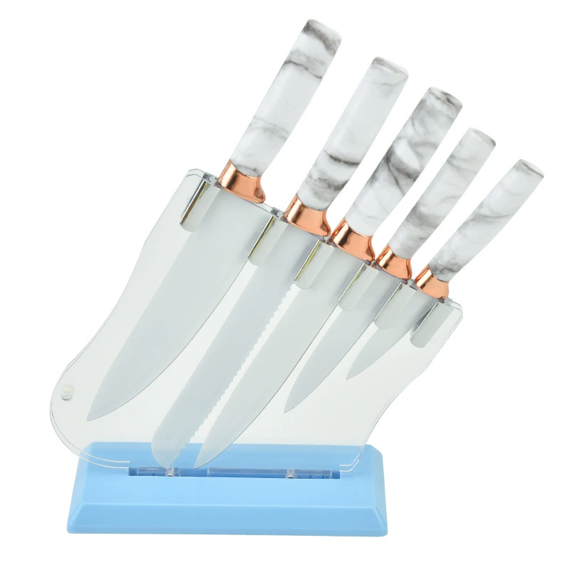 6PC Marble Rose Gold Stainless Knife Set - Image 2