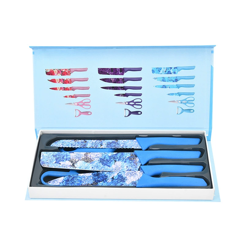 Heat Transfer Pattern 6PC Color Stainless Household Kitchen Knife Set - Image 3
