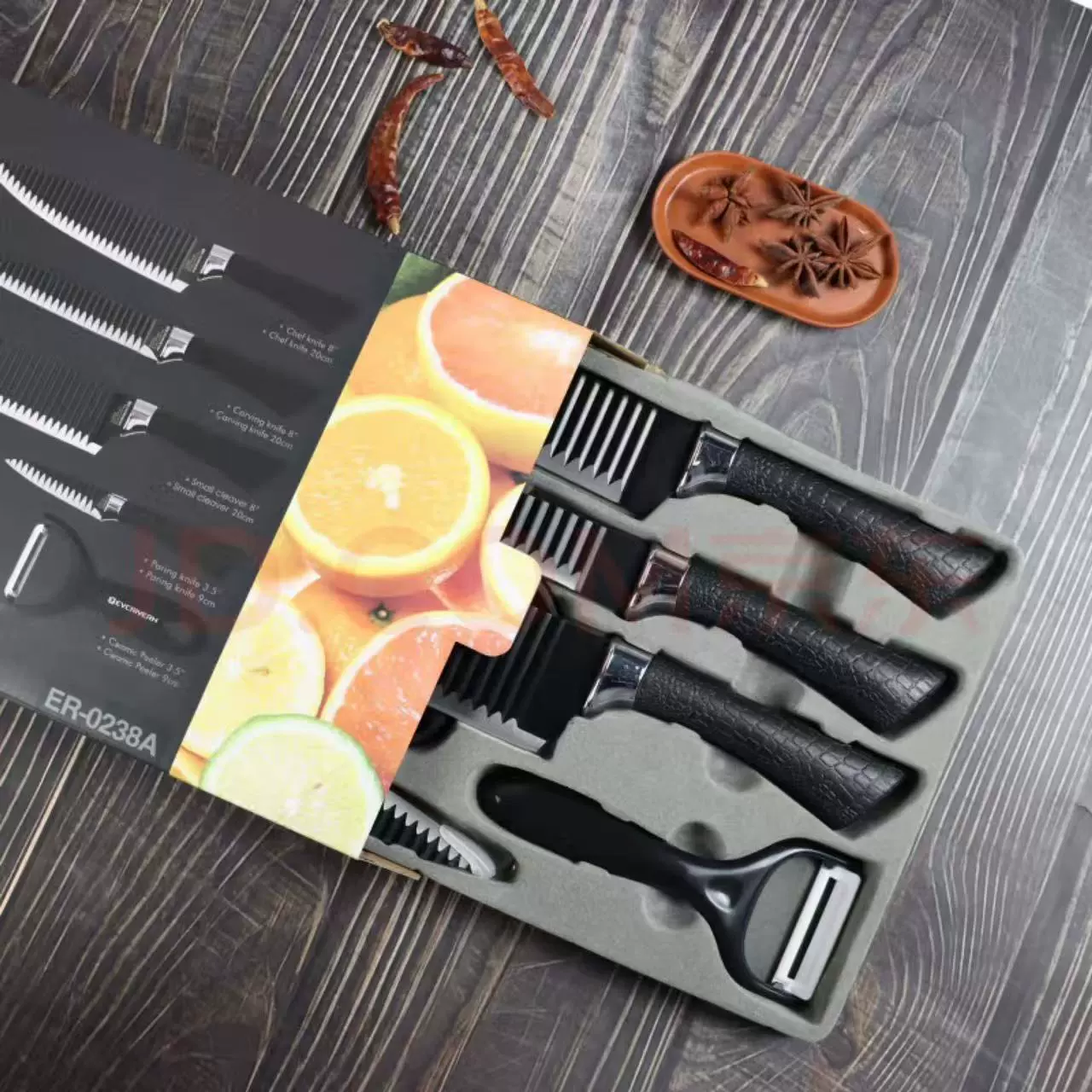6PC Black Wave Non-Stick Stainless Kitchen Knife Set 238A Gift - Image 4