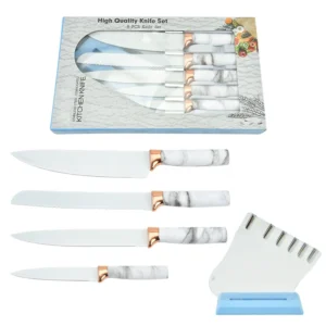 6PC Marble Rose Gold Stainless Knife Set
