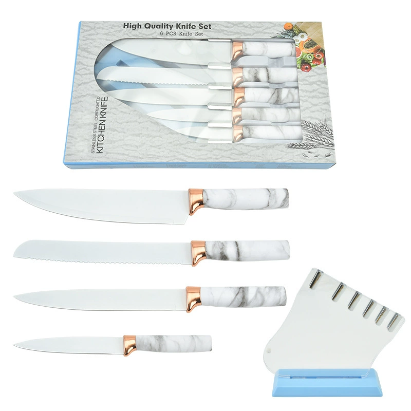 6PC Marble Rose Gold Stainless Knife Set