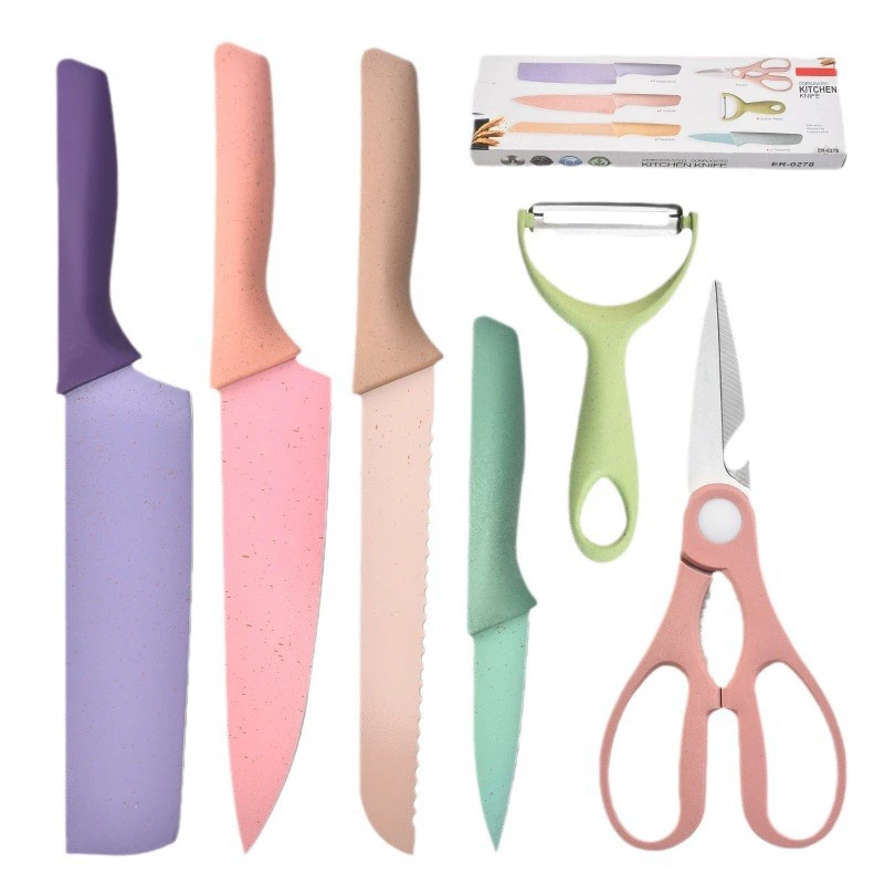 6PC Wheat Straw Kitchen Knife Promo Gift Box Set
