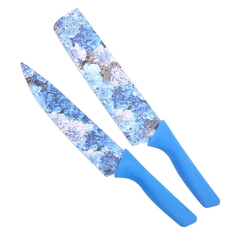 Heat Transfer Pattern 6PC Color Stainless Household Kitchen Knife Set - Image 4