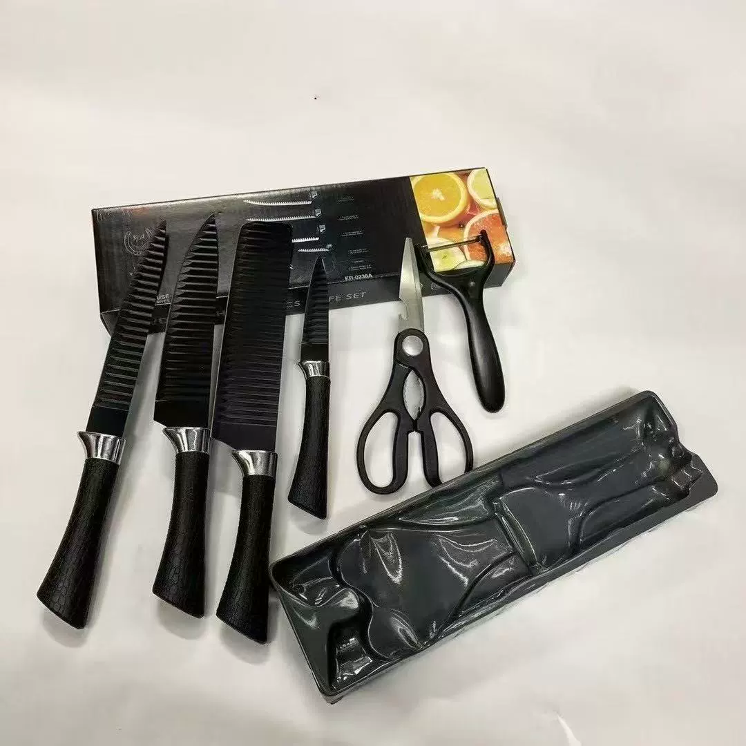 6PC Black Wave Non-Stick Stainless Kitchen Knife Set 238A Gift - Image 5