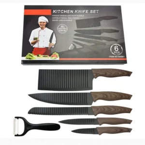 6Pcs Wave Pattern Wood Grain Handle Kitchen Cutlery Gift Set