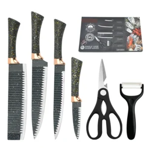 6PC Rose Gold Wave Speckled Stainless Horseshoe Handle Gift Knife Set