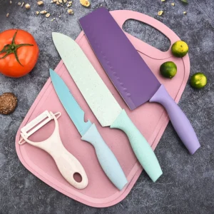 5PC Wheat Straw Color Stainless Knife Set Double Side Blister Gift Pack