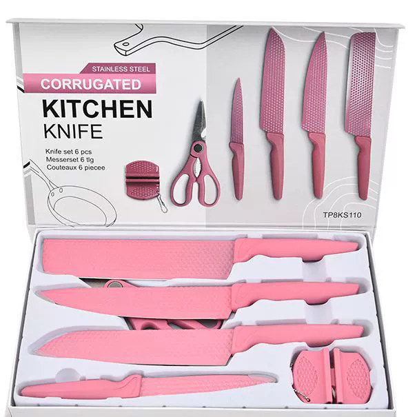 Pink Hex Diamond 6PC Stainless Cutlery Cleaver Set With Sharpener Gift Box - Image 4