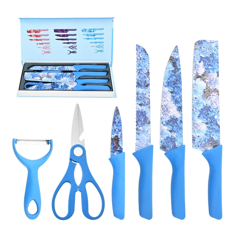 Heat Transfer Pattern 6PC Color Stainless Household Kitchen Knife Set